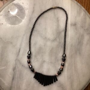 Hematite choker necklace red spacer beads articulation strand beads barrel clasp
